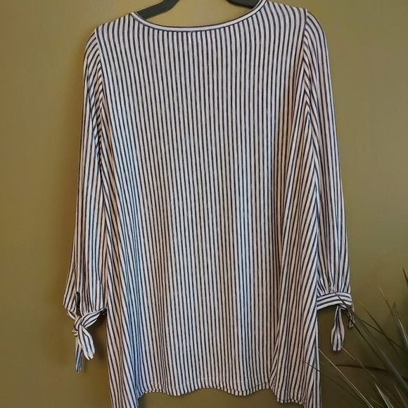 Navy Stripped Blouse with ties on the sleeves - Picture 2 of 3